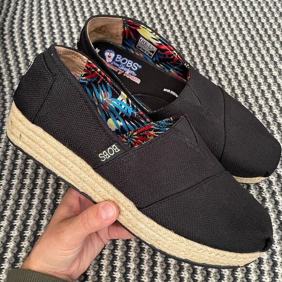 BOBS by Skechers black wedge espadrille women’s shoe size 9 - Picture 1 of 16